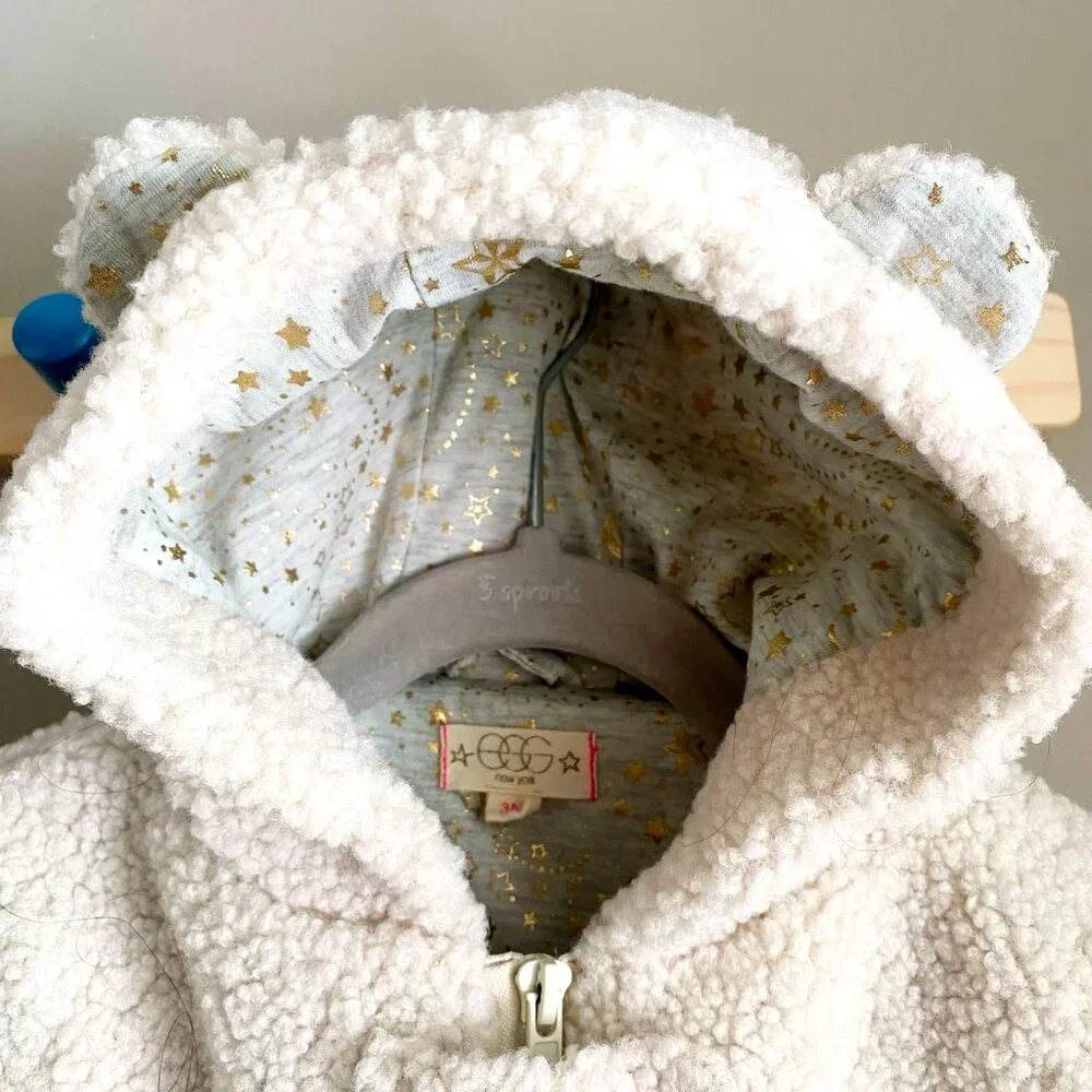 Egg New York Ivory Sherpa Fleece Baby Bunting /  Snow Suit